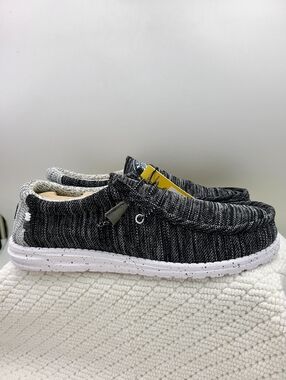 Hey Dude Black and White Knit Slip-On with Speckled Sole